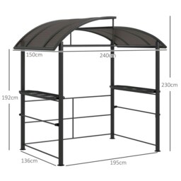 Rackhams BBQ Patio Canopy Gazebo with Interlaced Polycarbonate Roof 2 Shelves - Dark Grey - 240cm x 150cm x 230cm - thumbnail 5