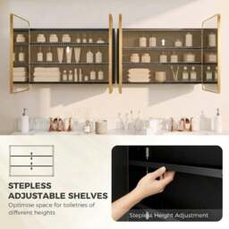 Rackhams 76.2 x 11.6 x 61 cm Bathroom Mirror Cabinet, Wall Cabinet with Adjustable Shelves, Wall-Mounted or Recessed, Gold Tone - Gold Tone - thumbnail 6