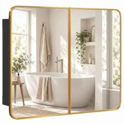 Rackhams 76.2 x 11.6 x 61 cm Bathroom Mirror Cabinet, Wall Cabinet with Adjustable Shelves, Wall-Mounted or Recessed, Gold Tone - Gold Tone - thumbnail 2