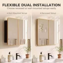 Rackhams 76.2 x 11.6 x 61 cm Bathroom Mirror Cabinet, Wall Cabinet with Adjustable Shelves, Wall-Mounted or Recessed, Gold Tone - Gold Tone - thumbnail 5