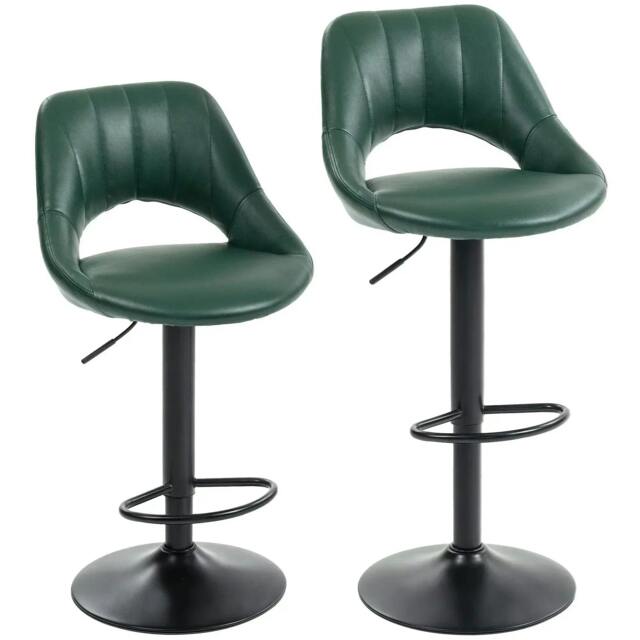Rackhams Set of Two Faux Leather Bar Stools - Dark Green