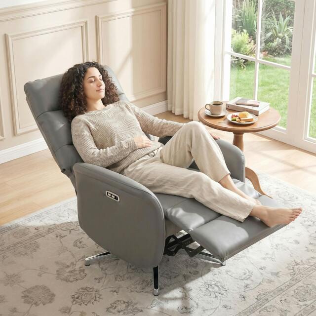 Rackhams Recliner Armchair, Swivel Recliner with Type C+USB - Dark Grey - image 1