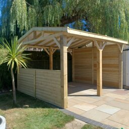 Rackhams Heavy Duty Timber Gazebo DIY Kit - Tanalised Feather Edge Timber - Felt Tile Roof - 3m - 4 post - 3.6m - Green Felt Tiles - thumbnail 3