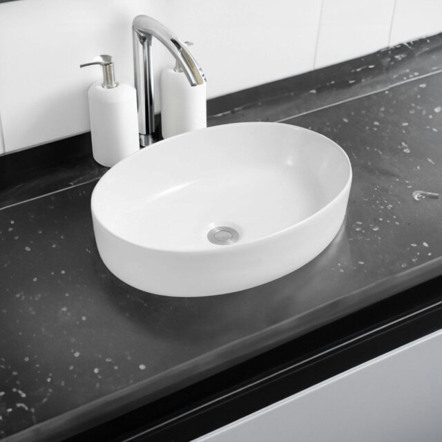 Rackhams 7853 Ceramic Vert Oval Countertop Basin - White - Ceramic - One Size - image 1