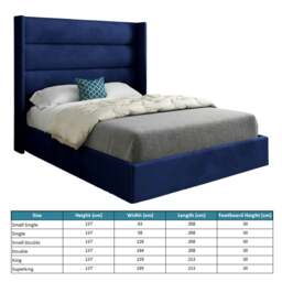 Rackhams Nuno Straight Winged Upholstered Soft Velvet Bed Frame - Blue - Blue - Small single - thumbnail 4