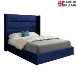 Rackhams Nuno Straight Winged Upholstered Soft Velvet Bed Frame - Blue - Blue - Small single - thumbnail 6