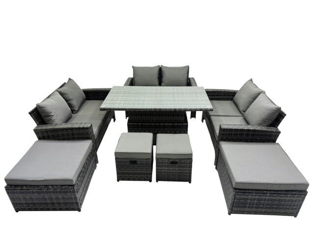 Rackhams Outdoor Love Sofa Set 10 Seat Rattan Garden Furniture Set with Adjustable Lifting Dining or Coffee Table Dark Grey Mixed - image 1