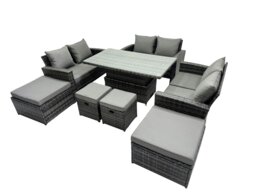 Rackhams Outdoor Love Sofa Set 10 Seat Rattan Garden Furniture Set with Adjustable Lifting Dining or Coffee Table Dark Grey Mixed - thumbnail 2
