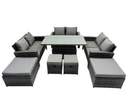 Rackhams Outdoor Love Sofa Set 10 Seat Rattan Garden Furniture Set with Adjustable Lifting Dining or Coffee Table Dark Grey Mixed - thumbnail 1