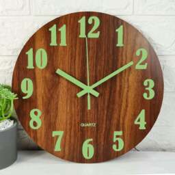 Rackhams 30cm Imitation Walnut Grain Luminous Arabic Numerals Wall Clock - Brown - thumbnail 2
