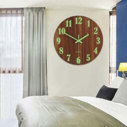 Rackhams 30cm Imitation Walnut Grain Luminous Arabic Numerals Wall Clock - Brown - thumbnail 3