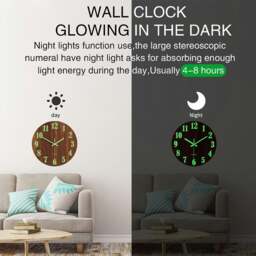 Rackhams 30cm Imitation Walnut Grain Luminous Arabic Numerals Wall Clock - Brown - thumbnail 4