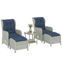 Rackhams Garden Furniture Set, Rattan Reclining Garden Chair Set, Dark Blue - Modular sofa - 5 - PE rattan, aluminium - thumbnail 2