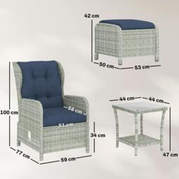 Rackhams Garden Furniture Set, Rattan Reclining Garden Chair Set, Dark Blue - Modular sofa - 5 - PE rattan, aluminium - thumbnail 3