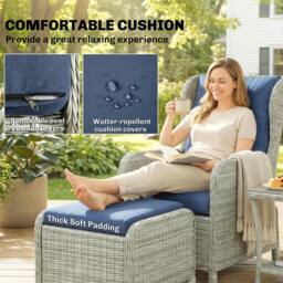 Rackhams Garden Furniture Set, Rattan Reclining Garden Chair Set, Dark Blue - Modular sofa - 5 - PE rattan, aluminium - thumbnail 5