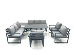 Rackhams Garden Sofa Set Aluminium Furniture Rising Dining Tabe Set with 3 Chair Side Table Dark Grey - thumbnail 2