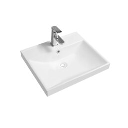 Rackhams 5409 Ceramic 51cm Thick-Edge Inset Basin with Scooped Full Bowl - White - Ceramic - 51cm - thumbnail 2