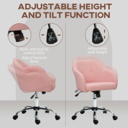 Rackhams Fluffy Vanity Chair for Desk, with Height Adjustable, Wheels, Pink - Pink - Yes - Office Chair - thumbnail 3