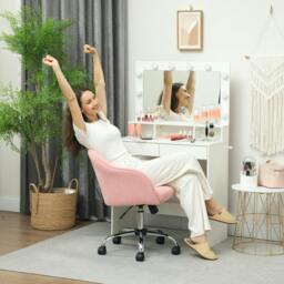 Rackhams Fluffy Vanity Chair for Desk, with Height Adjustable, Wheels, Pink - Pink - Yes - Office Chair