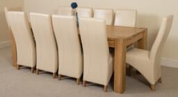 Rackhams Kuba Extra Large Oak Dining Table with Lola Leather Chairs - 10 chairs - Ivory - thumbnail 1