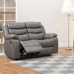 Rackhams Venlo Leather Reclining 2 Seater Sofa - Grey - thumbnail 2