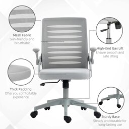 Rackhams Mesh Office Chair Home Swivel Task Chair w/ Lumbar Support, Arm, Grey - thumbnail 4