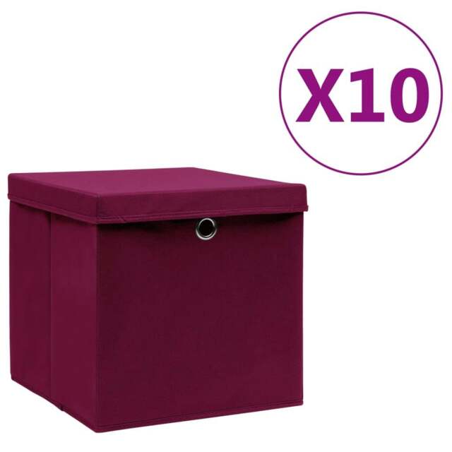 Rackhams Storage Boxes with Covers 10 pcs 28x28x28 cm Dark Red - image 1