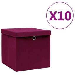 Rackhams Storage Boxes with Covers 10 pcs 28x28x28 cm Dark Red - thumbnail 1