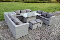 Rackhams 11 Seater Rattan Outdoor Garden Furniture Set with Height Adjustable Table, 3 Sofas, 1 Side Table, 2 Footstools - Light Grey - thumbnail 4