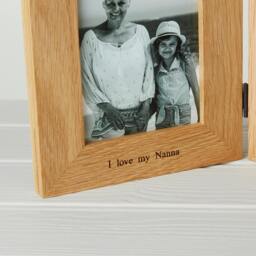 "Rackhams Personalised Solid Oak Hinged Double Picture Frame - For 6x4"" or 7x5"" Photos - For 7""x5"" photos - Engraved + Prints" - thumbnail 3