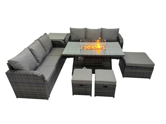 Rackhams Garden Outdoor Rattan Furniture Set Rattan 3 Seater Sofa with 3 Stools Side Table Dark Grey Mixed - image 1
