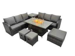 Rackhams Garden Outdoor Rattan Furniture Set Rattan 3 Seater Sofa with 3 Stools Side Table Dark Grey Mixed - thumbnail 2