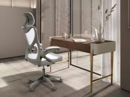 Rackhams Desk in Walnut, Beige and Golden Polished Steel 7186 - thumbnail 3