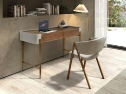 Rackhams Desk in Walnut, Beige and Golden Polished Steel 7186 - thumbnail 6