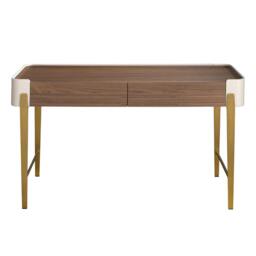 Rackhams Desk in Walnut, Beige and Golden Polished Steel 7186 - thumbnail 2