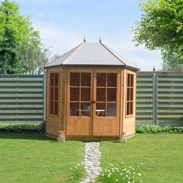 Rackhams Windermere Hexagonal Gazebo Summerhouse 8x7 Double doors 12mm Cladding - image 1