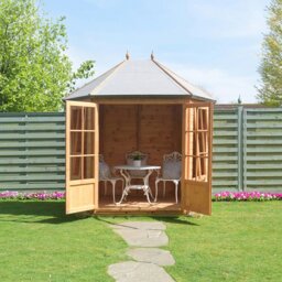 Rackhams Windermere Hexagonal Gazebo Summerhouse 8x7 Double doors 12mm Cladding - thumbnail 3