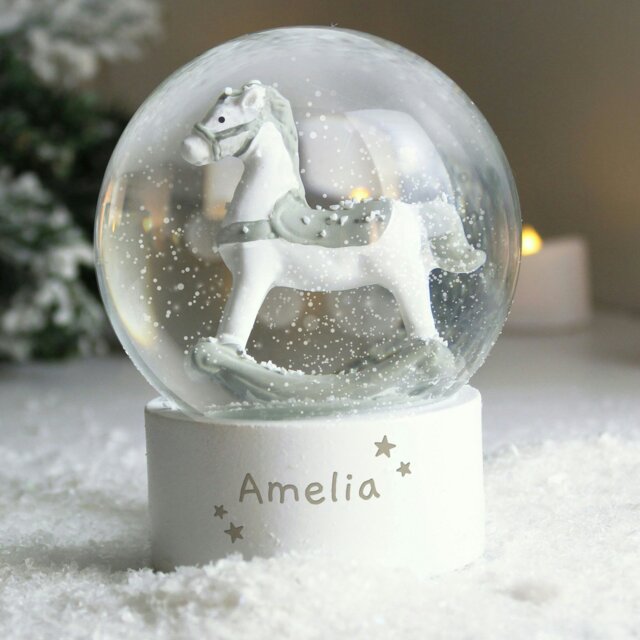 Rackhams Personalised Name Only Rocking Horse Glitter Snow Globe - image 1