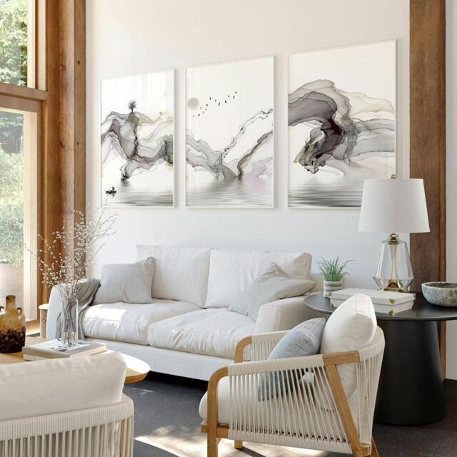 Rackhams Framed Pictures For Living Room - Set of 3 wall art prints - 16 x 22 inches / 40.65 cm x 56 cm - Polyester Canvas 260 gsm - Canvas wrapped - image 1