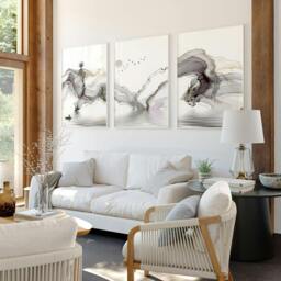 Rackhams Framed Pictures For Living Room - Set of 3 wall art prints - 16 x 22 inches / 40.65 cm x 56 cm - Polyester Canvas 260 gsm - Canvas wrapped