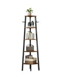 Rackhams Rustic 5-Tier Corner Ladder Shelf – Industrial Bookcase & Plant Stand - thumbnail 3