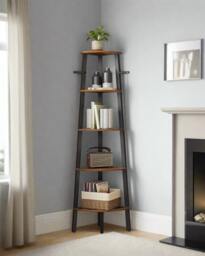 Rackhams Rustic 5-Tier Corner Ladder Shelf – Industrial Bookcase & Plant Stand