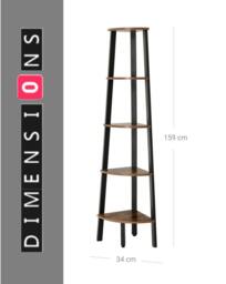 Rackhams Rustic 5-Tier Corner Ladder Shelf – Industrial Bookcase & Plant Stand - thumbnail 5