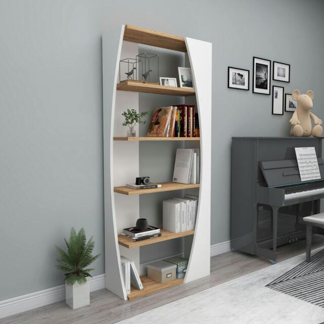 Rackhams Bookcase Bookshelf Shelving Unit with 5 Tier Open Shelves Nestor - Atlantic Pine & White - image 1