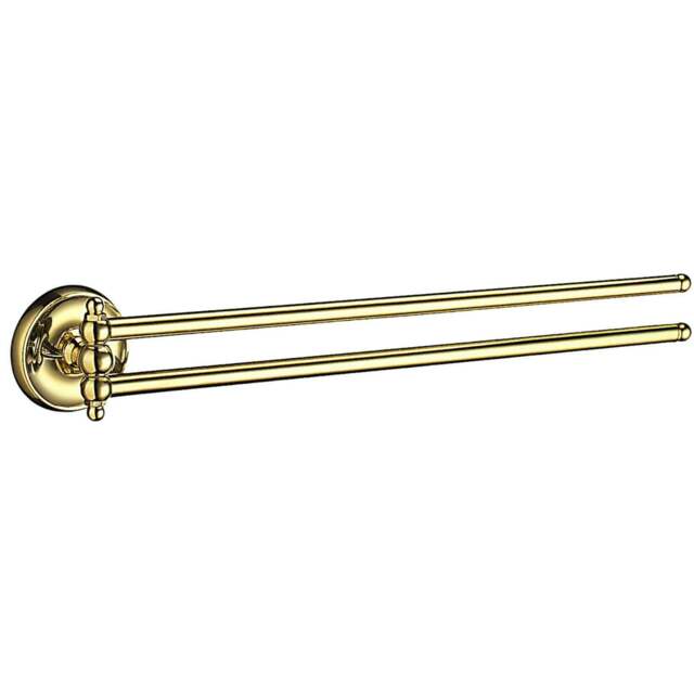 "Rackhams Polished Brass Swing Arm Double Towel Rail 44cm/17.3"" Wall Mounted with Concealed Screws Bathroom Towel Holder"