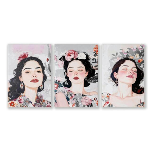 Rackhams Living Room Art Paintings - Set of 3 Boho Women Wall art Prints - 16 x 22 inches / 40.65 cm x 56 cm - Polyester Canvas 260 gsm - Canvas wrapped - image 1