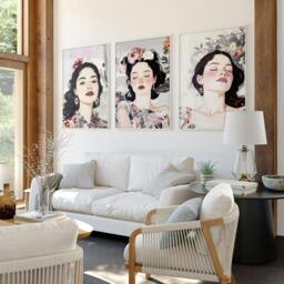Rackhams Living Room Art Paintings - Set of 3 Boho Women Wall art Prints - 16 x 22 inches / 40.65 cm x 56 cm - Polyester Canvas 260 gsm - Canvas wrapped - thumbnail 2