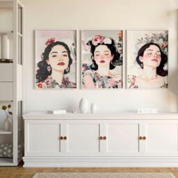 Rackhams Living Room Art Paintings - Set of 3 Boho Women Wall art Prints - 16 x 22 inches / 40.65 cm x 56 cm - Polyester Canvas 260 gsm - Canvas wrapped - thumbnail 6