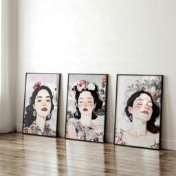 Rackhams Living Room Art Paintings - Set of 3 Boho Women Wall art Prints - 16 x 22 inches / 40.65 cm x 56 cm - Polyester Canvas 260 gsm - Canvas wrapped - thumbnail 5