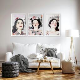 Rackhams Living Room Art Paintings - Set of 3 Boho Women Wall art Prints - 16 x 22 inches / 40.65 cm x 56 cm - Polyester Canvas 260 gsm - Canvas wrapped - thumbnail 4